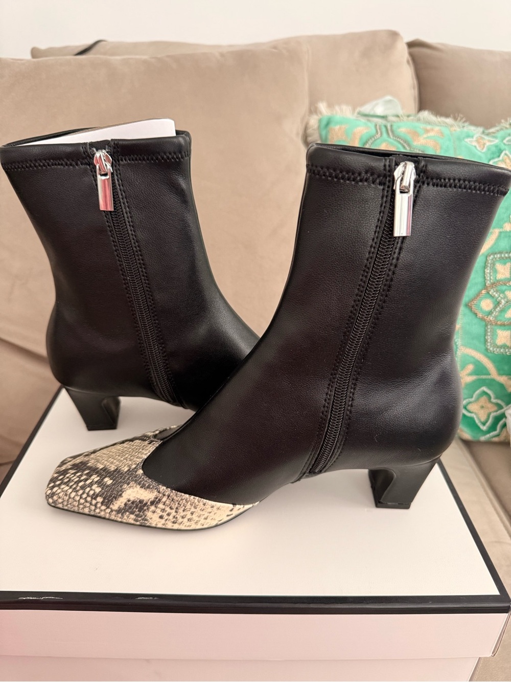 Steve Madden Black Ankle Boots with Snake-Print Toe Cap